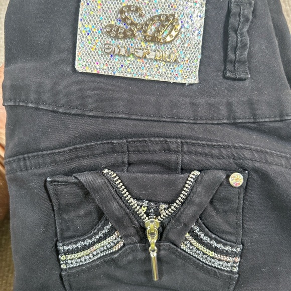 Black Embellished Jeans with Silver Accents - Picture 1 of 8